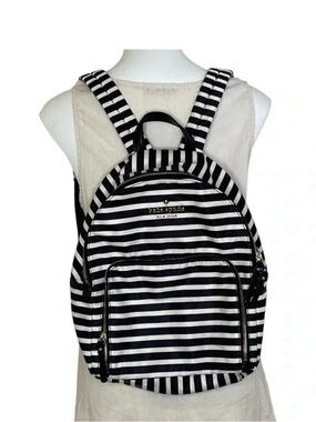kate spade Black and White Striped Tote with Gold Accents